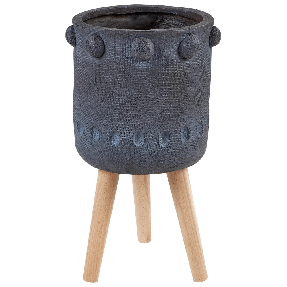 Vaso per piante Grigio grafite Magnesio Base rotonda in legno massiccio Vaso alto per piante