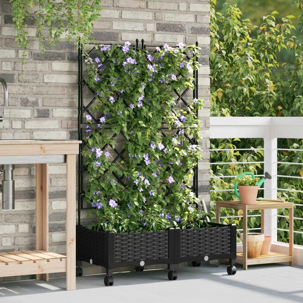 Vaso da giardino con grigliato e ruote 2 pz Nero PP 3422985