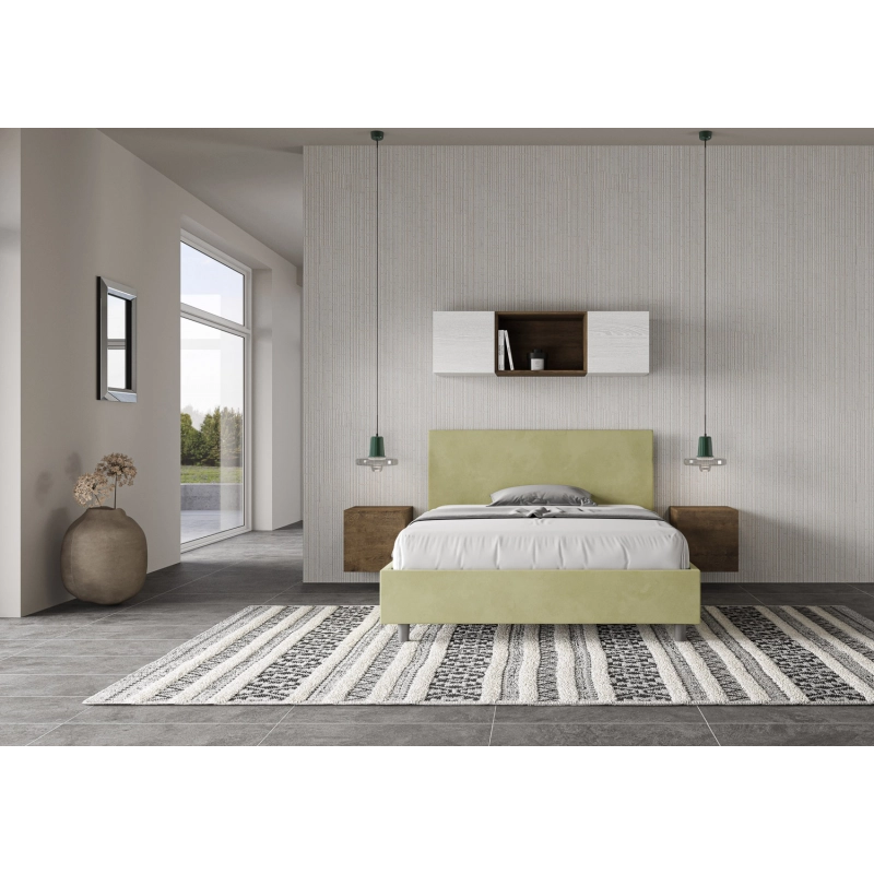 Letto imbottito Matrimoniale francese 140x210 cm Adele - Senza rete,Microfibra,Tè verde