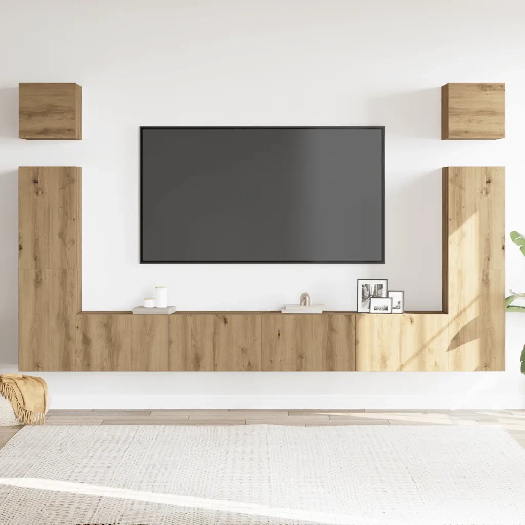 Set Mobile TV 6 pz | Armadietto TV | Mobile Porta TV Montato a Parete Rovere in Legno Multistrato
