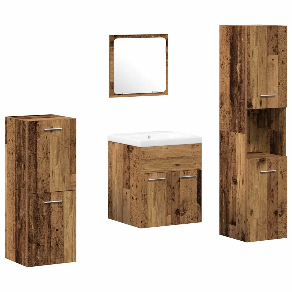 Set di mobili per il bagno con lo scaffale 5 pcs Legno vecchio 3332598