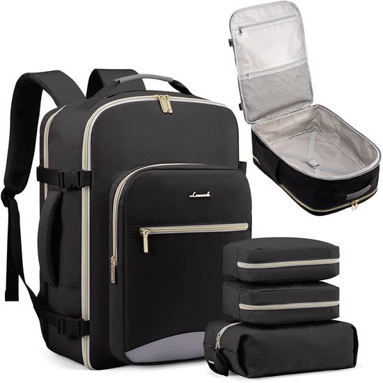 Zaino da viaggio per mano, 40L grande zaino da viaggio per donne, valigetta aereo con tasca per laptop da 43 cm per viaggio d'affari, viaggio di lavoro, escursione, nero