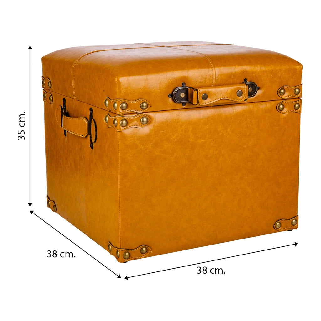 Sgabello con cassetti in similpelle arancione 38x38x35h