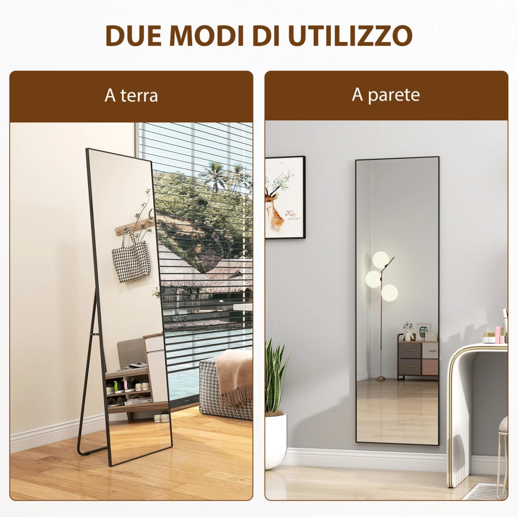 Specchio a Figura Intera da Terra o a Parete 50x2x161,5 cm in Metallo e Lega di Alluminio Nero