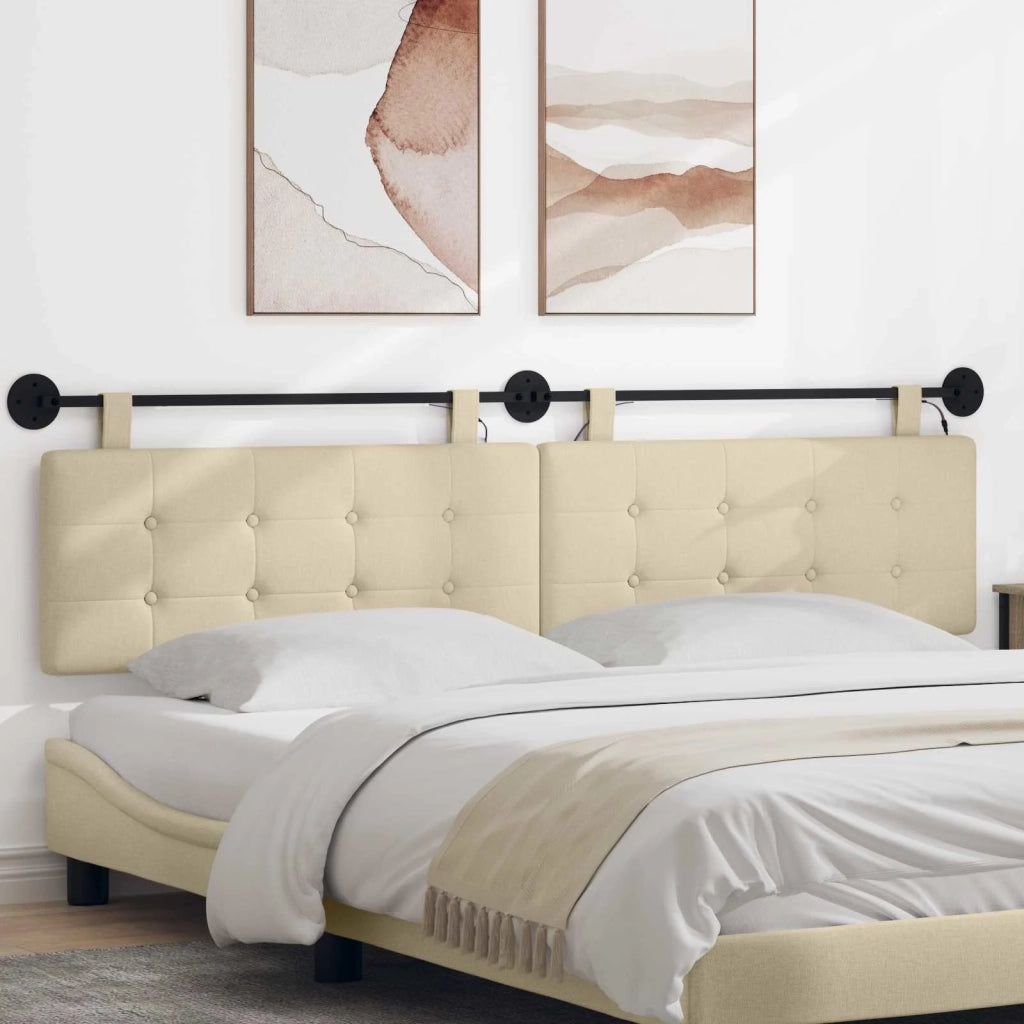 Testiera sospesa Con luce LED Crema Tessuto
