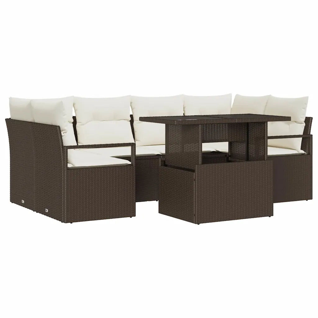 Set Divano da Giardino con cuscino 7 pcs Marrone polyrattan 3348754