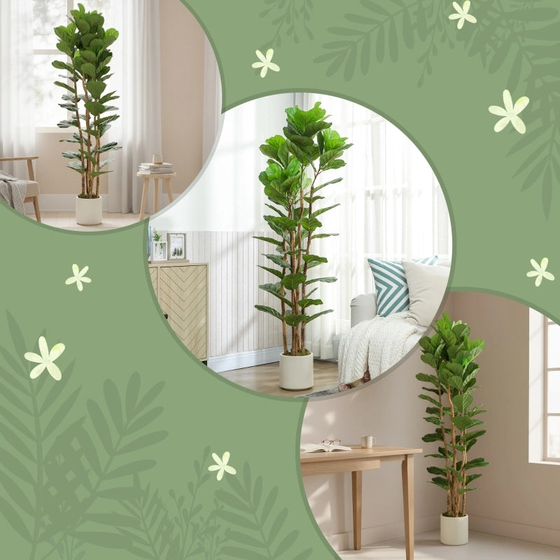 Ficus lyrata artificiale, pianta artificiale con 91 foglie, tronco in legno massello, vaso, 55 x 55 x 180 cm, verde