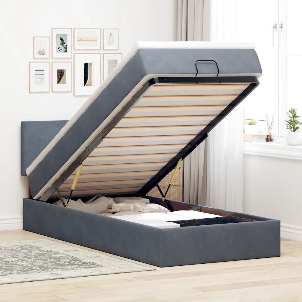 Struttura Letto Pouf con Materasso 90x200 cm in Velluto 3311676