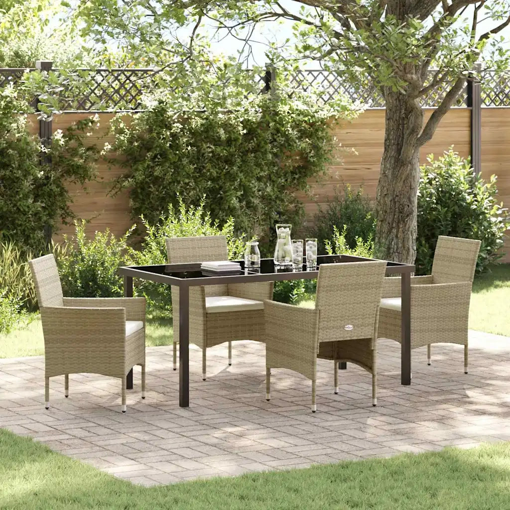 Set da Pranzo per Giardino con cuscino 5 pcs Beige polyrattan 3379739