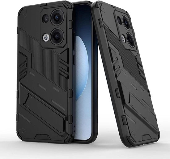 Hoesje schoccorientato per Oppo Reno13 5G con kickstand, premium pc+TPU silicona, qualità militare, resistente ai caduti, resistente ai graffi, nero