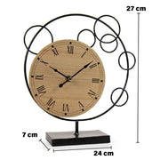 OROLOGIO DA TAVOLO CON QUADRANTE IN LEGNO 24X7X27CM STRUTTURA IN METALLO DI COLORE NERO