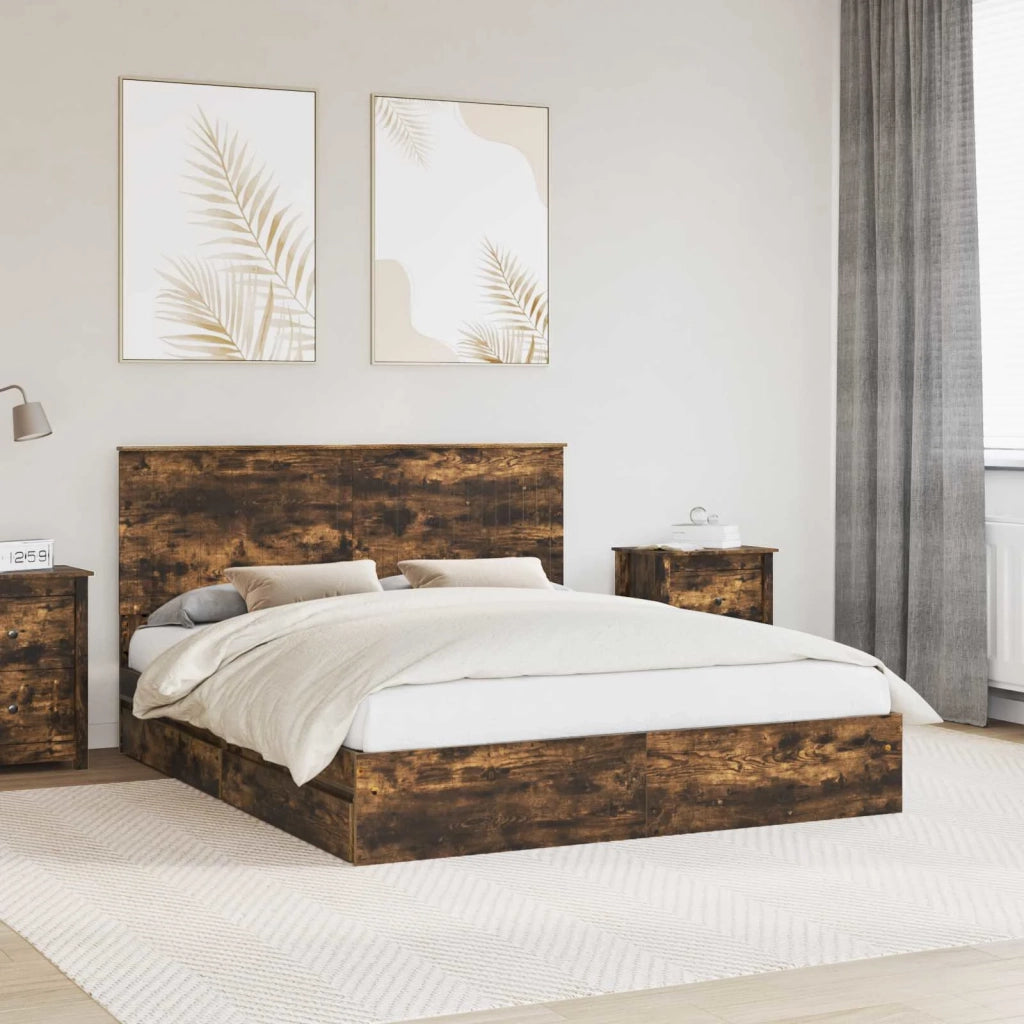 Letto con Contenitore con testiera Rovere fumé 160 x 200 cm