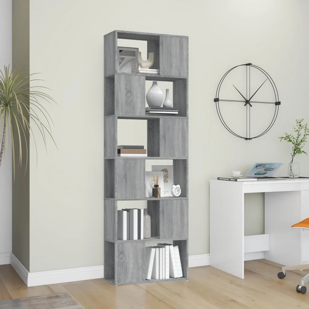 Libreria Divisorio-Scaffale per Libri-Mobile di Stoccaggio Grigio Sonoma 60x24x186 cm