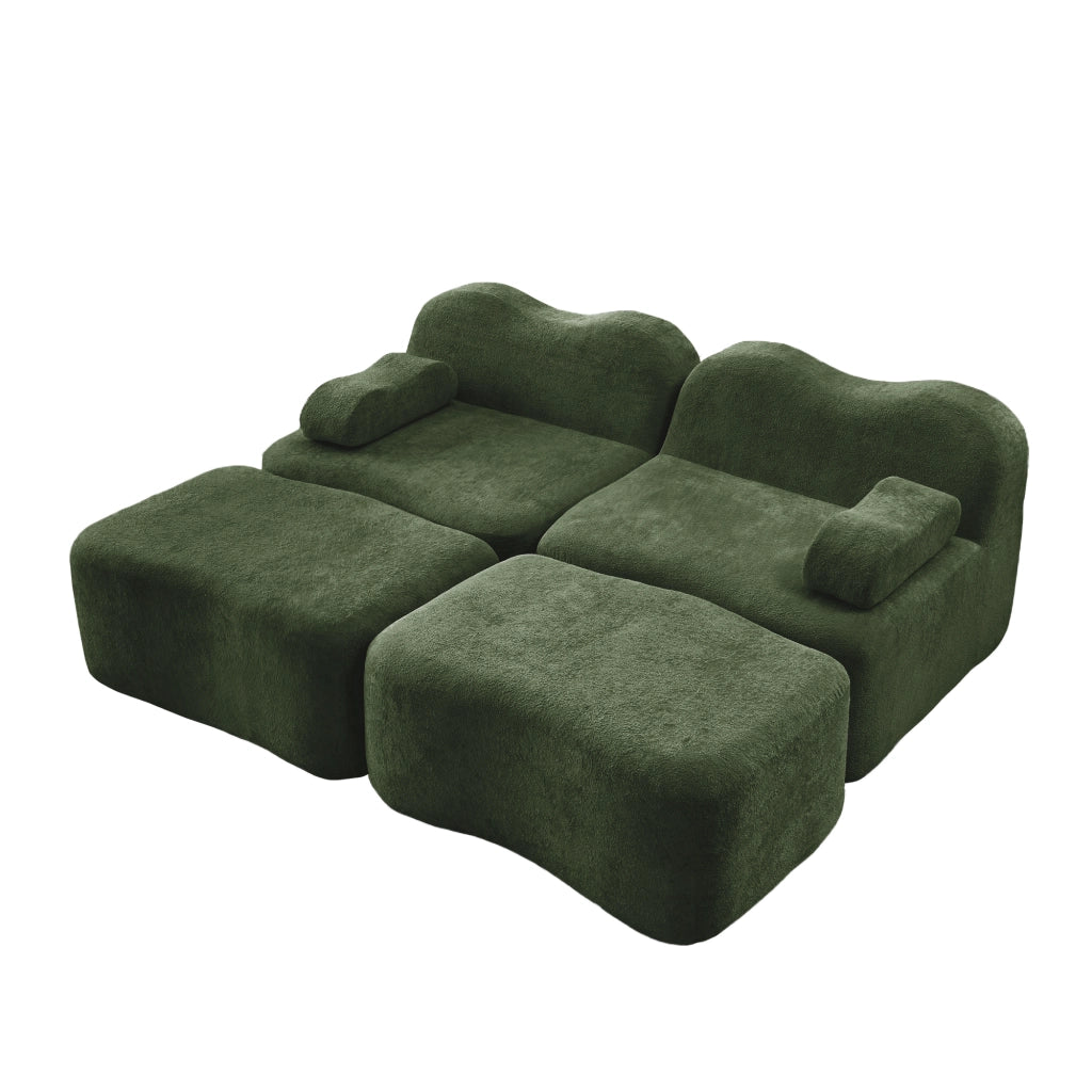 Divano Modulare 2 Posti con 2 Ottoman ¨C MINIMAL ¨C Verde, Braccioli Mobili, Schiuma Alta Densit¨¤