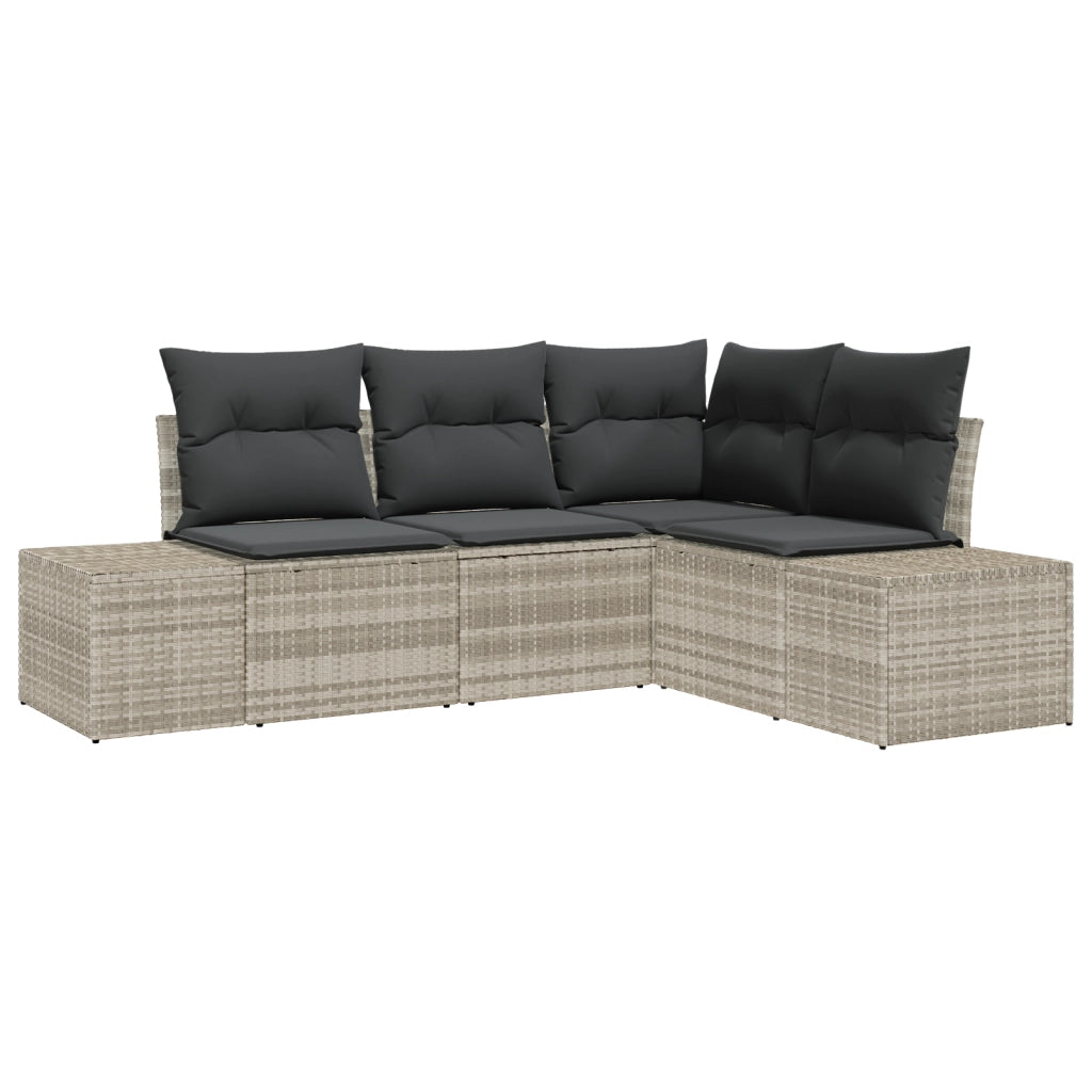 Set Divano da Giardino a 4 Pezzi con Cuscini Grigio Chiaro Rattan Sintetico