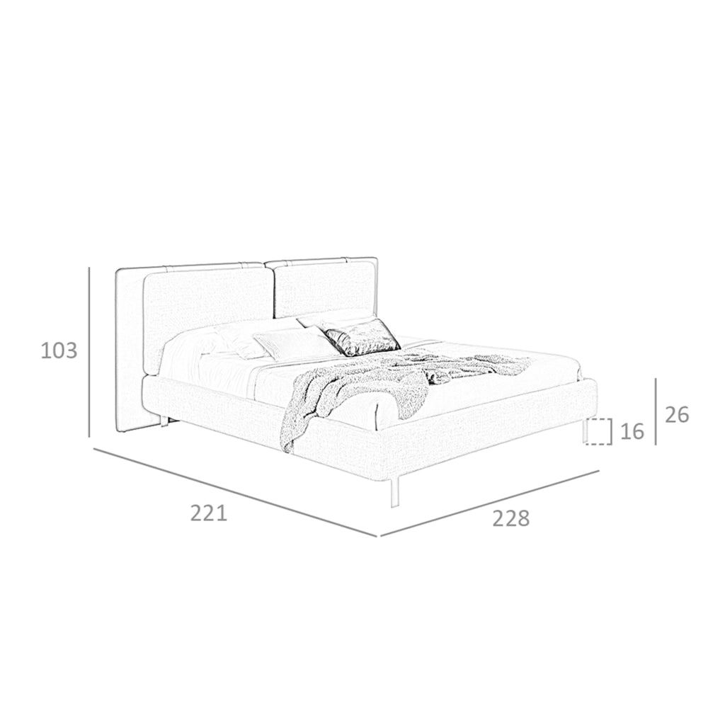 Letto in similpelle marrone e tessuto grigio
