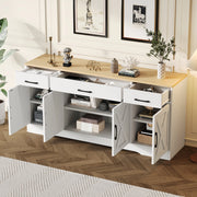 Credenza e madia con 3 cassetti e 4 ante in MDF, stile industriale, per soggiorno e ingresso, bianco 160 × 37 × 75 cm