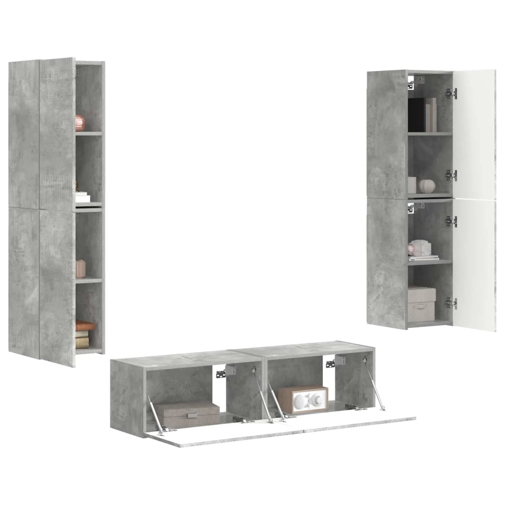 Set mobile TV 6 pcs Grigio cemento Legno multistrato