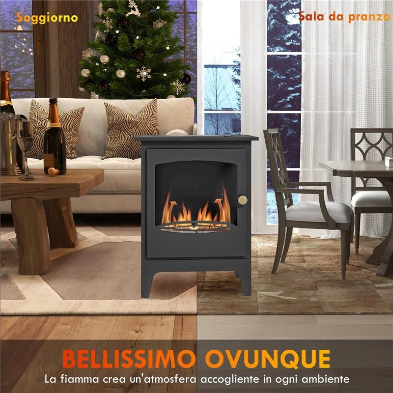 CAMINO A BIOETANOLO IN ACCIAIO INOX CON BRUCIATORE DA 1.2L PER 3 ORE DI DURATA, 36X26X54CM, NERO