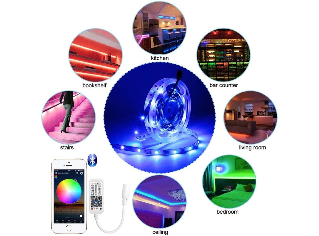 Striscia LED 10M Smart Bluetooth 5050 RGB  Controllato da APP Smartphone Android e IOS