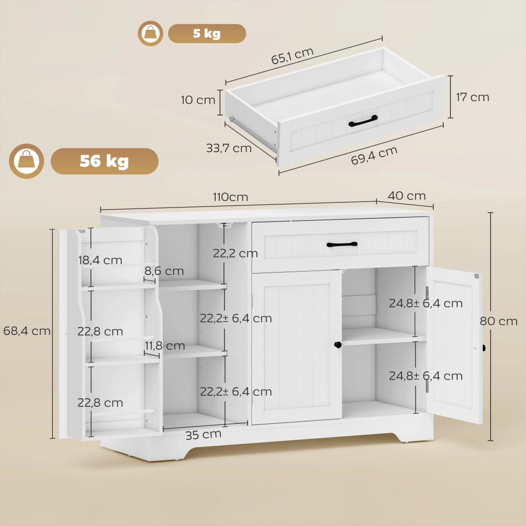 Credenza ¨C zephmum ¨C bianco, 3 ante scorrevoli, cassetto, ripiani regolabili