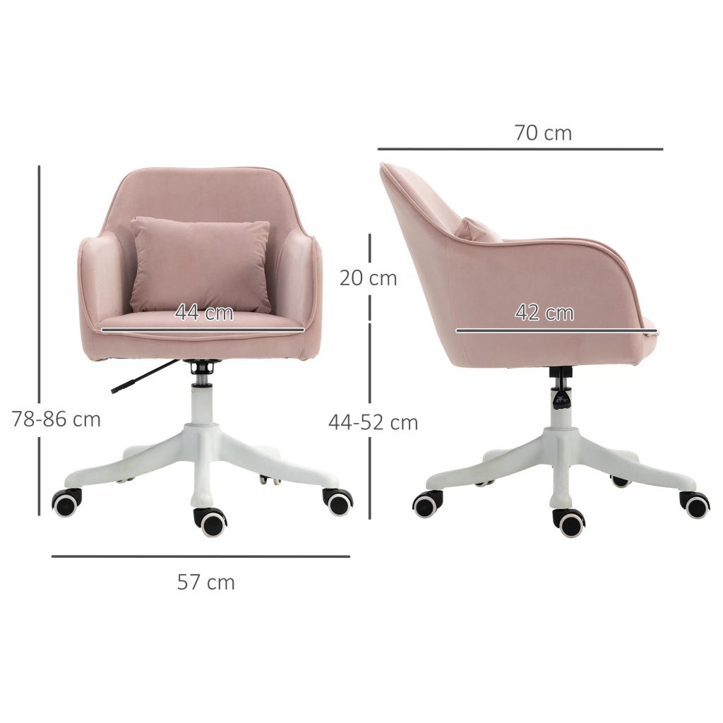 Sedia da ufficio girevole con massaggio lombare altezza regolabile USB e ruote in velluto rosa 57 × 70 × 78-86 cm