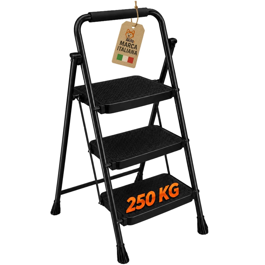 Akitaink Scaletta Acciaio 3 Gradini Pieghevole Nera 250 Kg