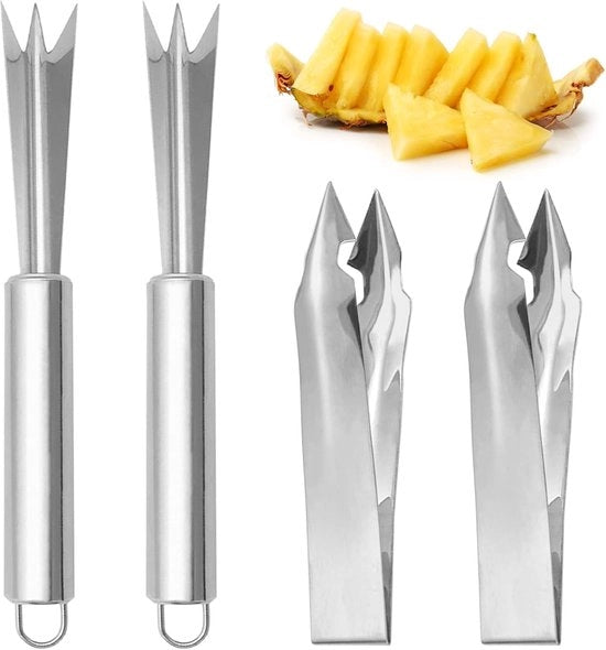 Set di 4 clip per ananas, clip per ananas in acciaio inossidabile e snipper per ananas a V, per uso domestico, 4,72 pollici, 7,87 pollici