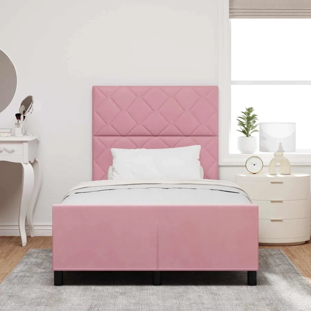 Letto a molle con testiera-Rete con Testiera Rosa 120 x 200 cm Velluto