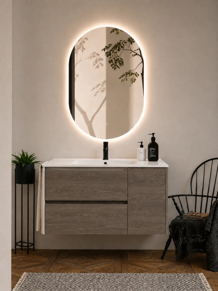Mobile bagno con lavabo ORIGENBATH ITACA senza specchio 90x45 cm rovere smoky