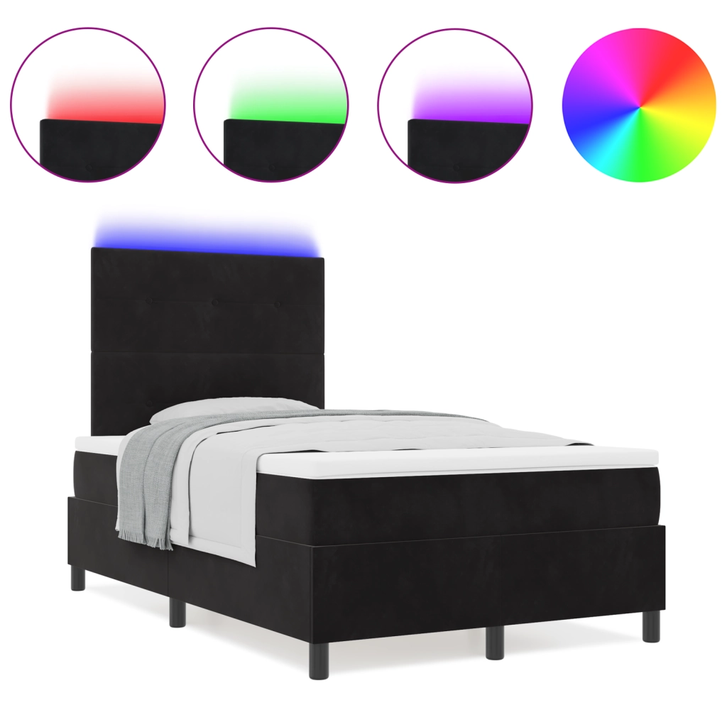 Letto Box Spring  con Materasso e LED Nero 120x200 cm Velluto