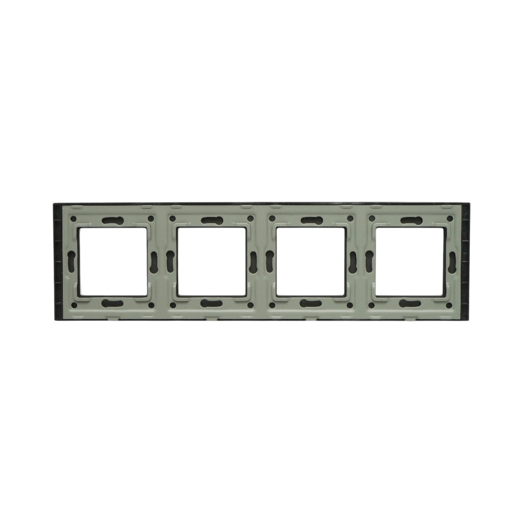 Cornice quadrupla in vetro nero per presa e interruttore 299x86 mm