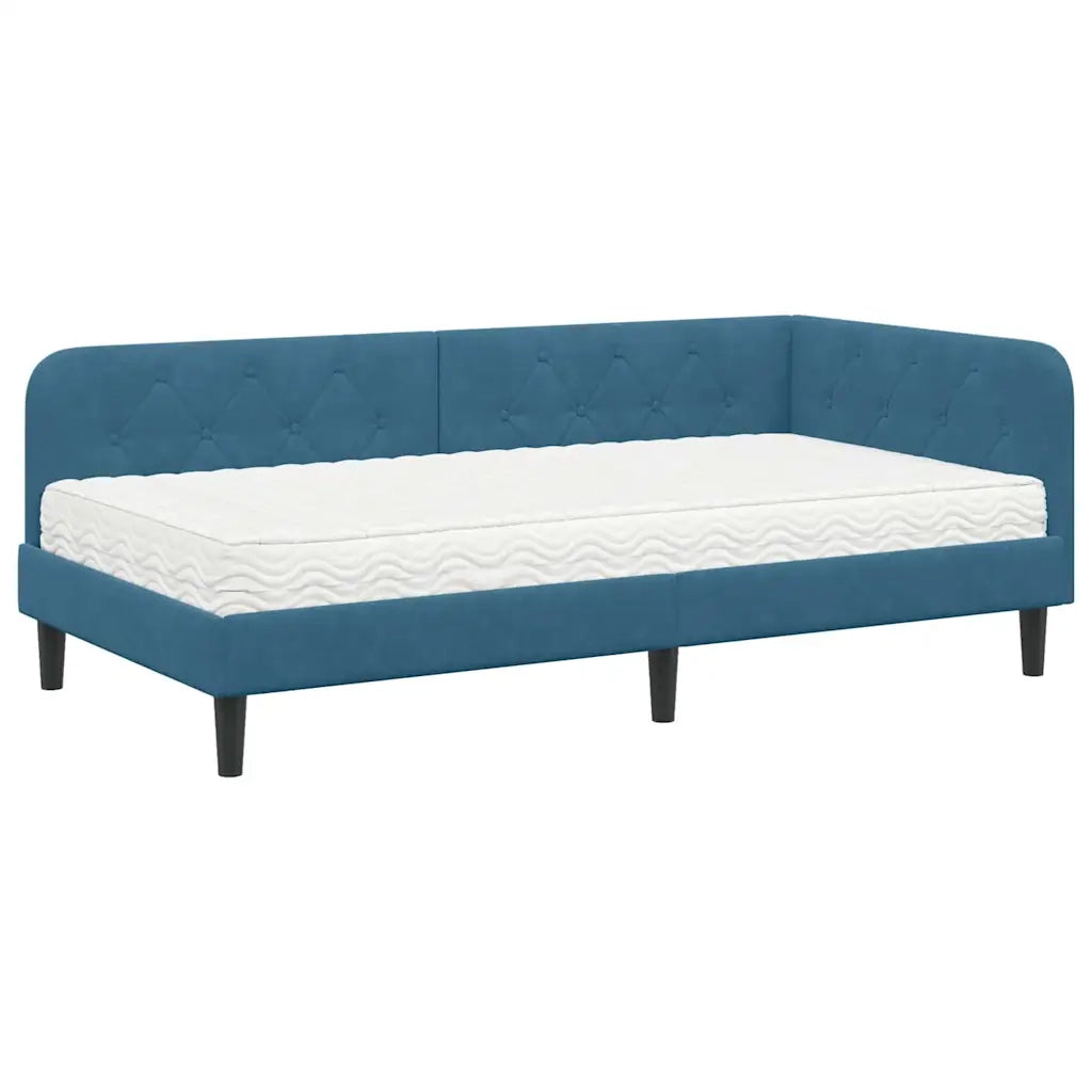 Letto singolo | Letto per adulti | Cornice del letto ad angolo Blu 90 x 200 cm Velluto