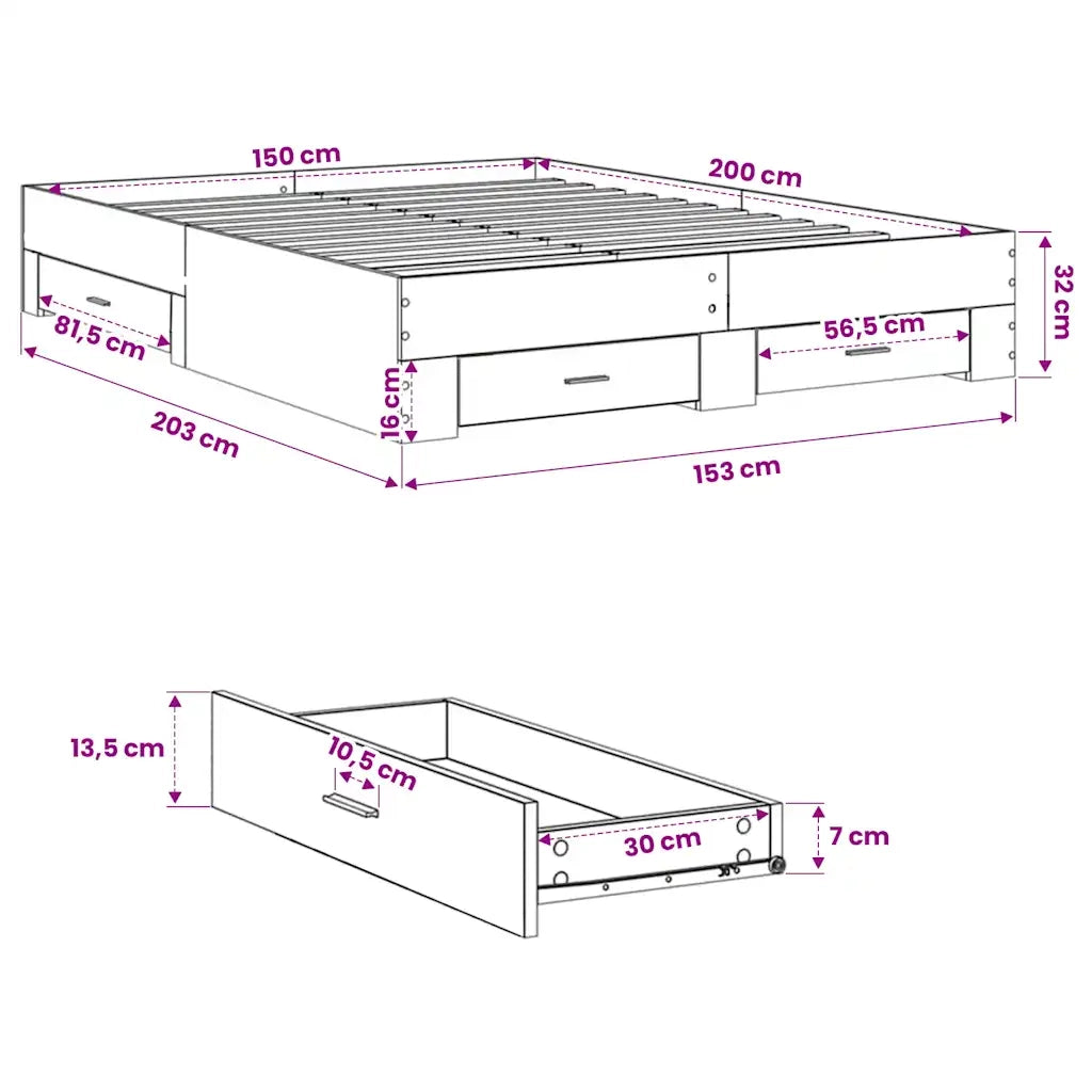 Giroletto Cassetti Grigio Cemento 150x200 cm Legno Multistrato 3280380