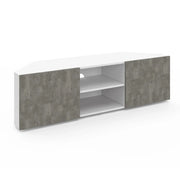 IDMarket - Mueble TV esquinero ELI blanco con puertas efecto hormigón 110 cm