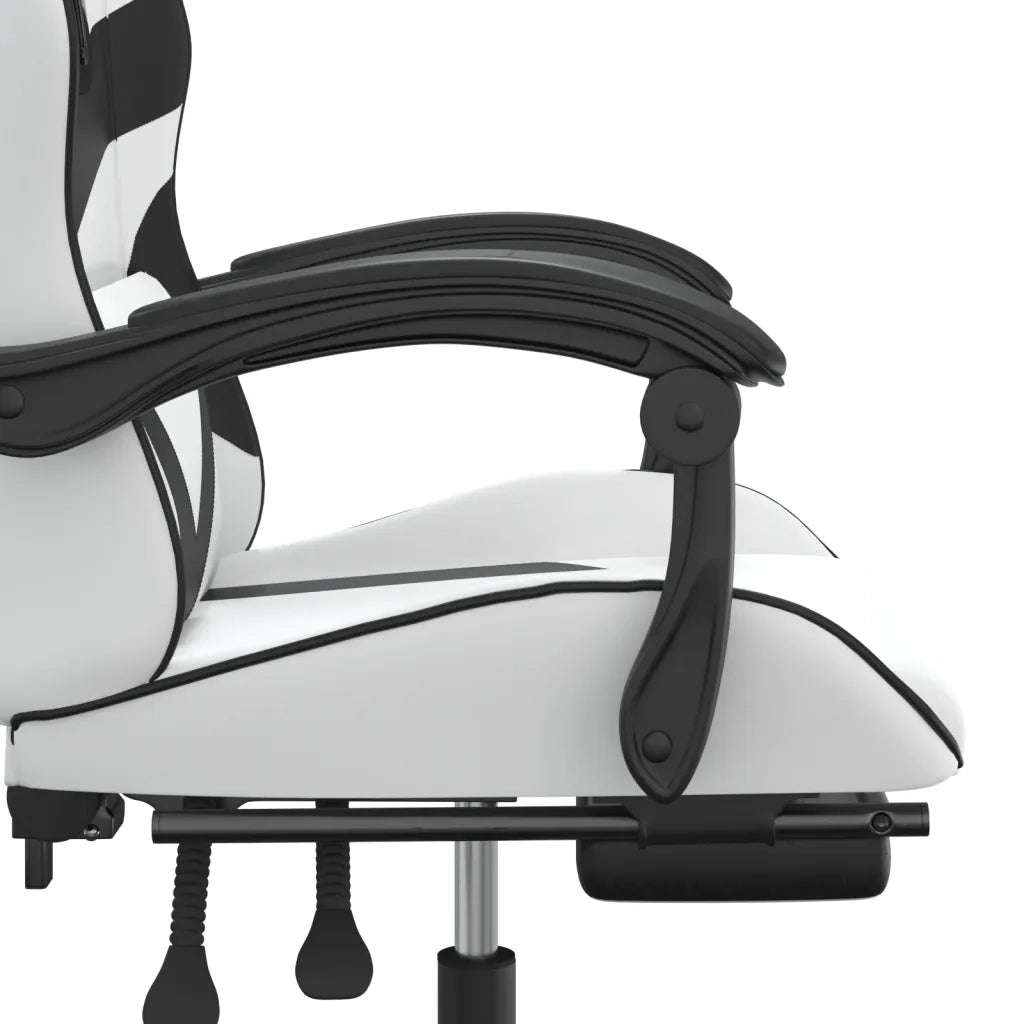 Sedia da Gaming Girevole Poggiapiedi Bianco e Nero Similpelle 349565