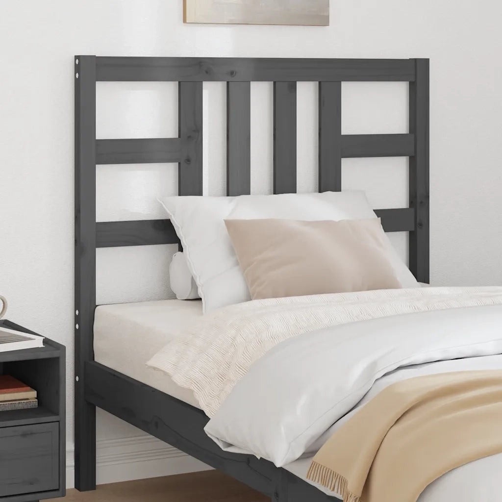 Testiera per Letto Grigia 96x4x100 cm in Legno Massello di Pino