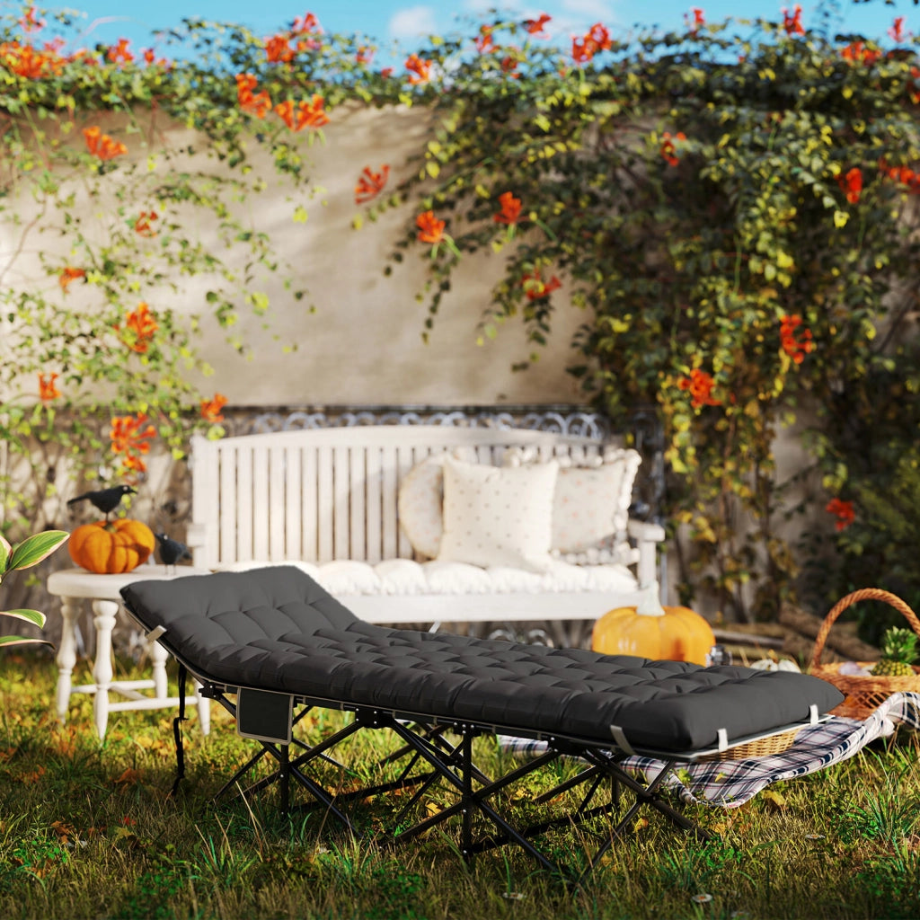 Lettino da Campeggio Pieghevole 196x68x37 cm con Poggiatesta Inclinato e Materasso Rimovibile Nero