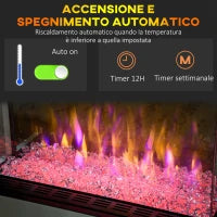 Caminetto Elettrico a 10 Colori con Spegnimento Automatico e Timer da 12h, 61x28x66.5 cm, Bianco