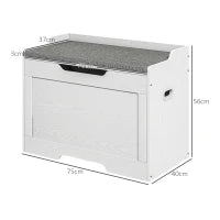 Panca Contenitore da 103L Multifunzione in Legno con Cuscino in Tessuto, 75x40x56cm, Bianco