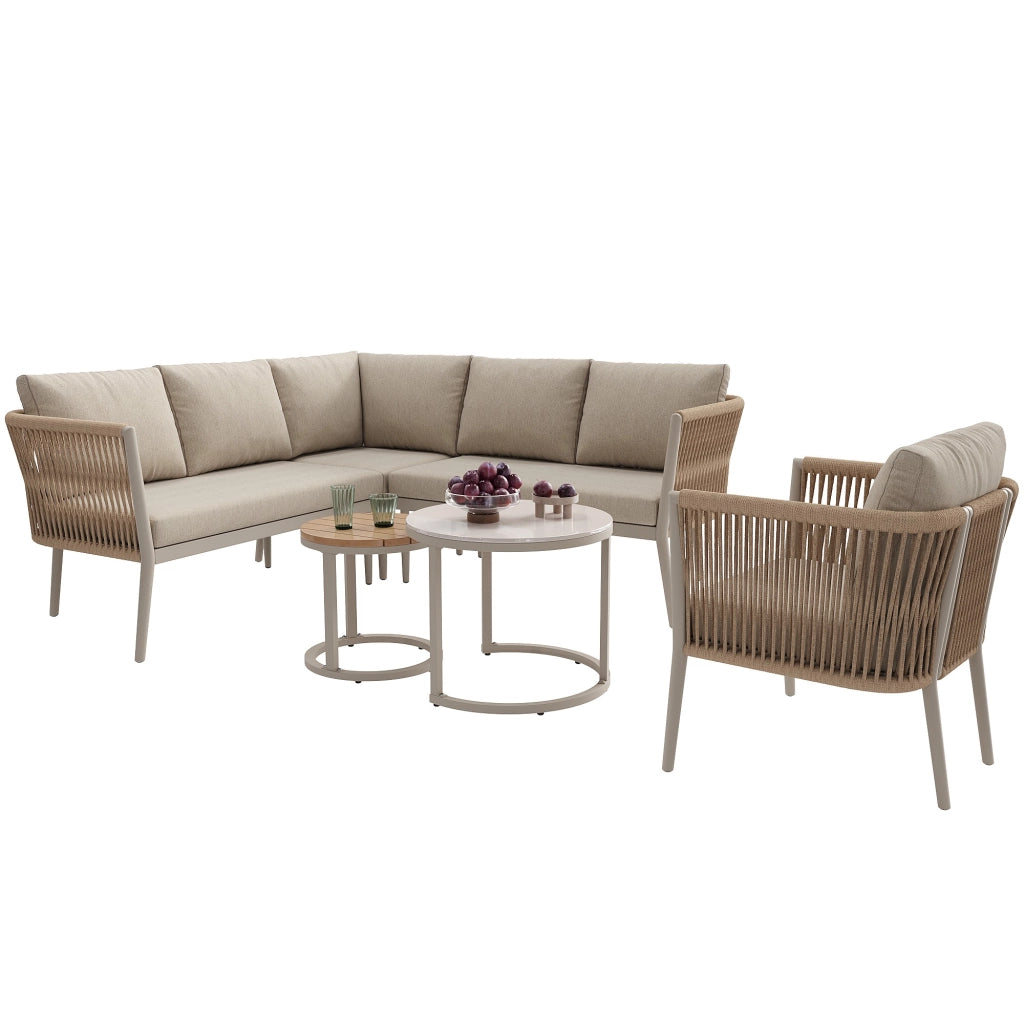 Set da giardino per 5-6 persone - Zephmum- Set modulare con cuscini e seduta resistente all'acqua, colore beige