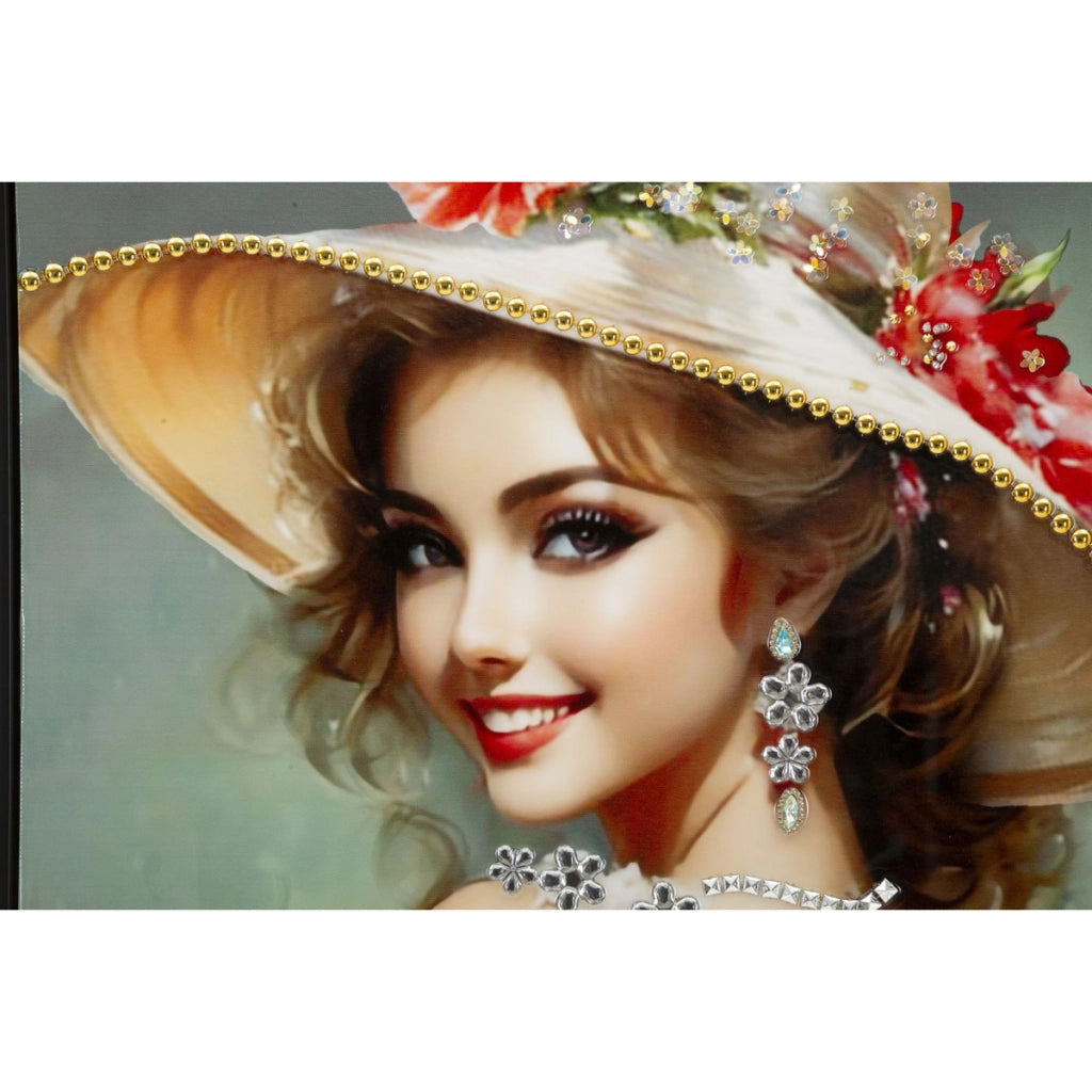Dipinto su tela Elegant B dama con cappello e papaveri, 52x152 cm