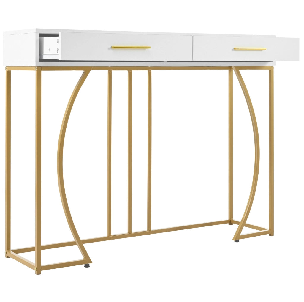Tavolo consolle da ingresso con 1 cassetto; struttura in metallo e piano in MDF; bianco; 110 x 32 x 85 cm