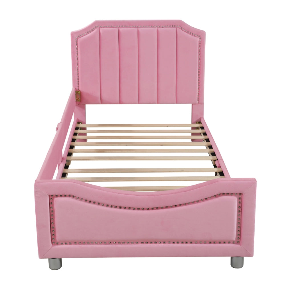 Letto imbottito 90x200 cm convertibile in divano letto; flanella rosa