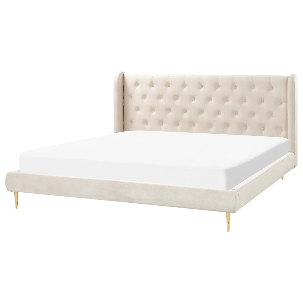 Letto matrimoniale in velluto beige 180 x 200 cm design moderno contemporaneo