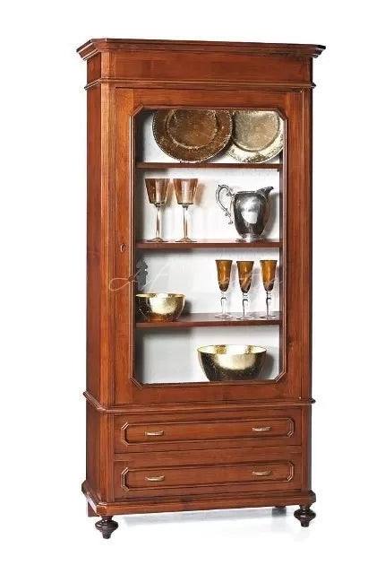 vetrina in legno 1 anta 2 cassetti grezzo  l.95 p.45 h.192 - Mobili 2G