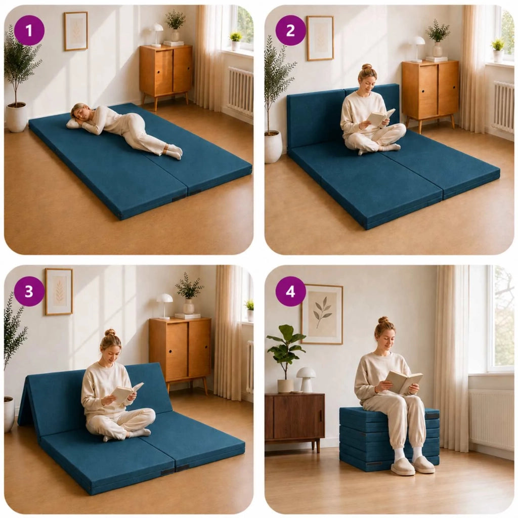 Divano Letto Pieghevole 140 x 67 x 15 cm Blu 900274