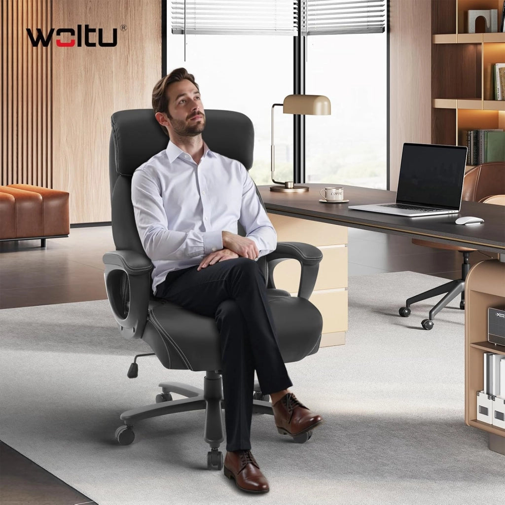 Sedia Ergonomica Da Ufficio, Poltrona Direzionale, Sedie Ufficio Regolabile in Altezza con Meccanismo Basculante, PU, Nero
