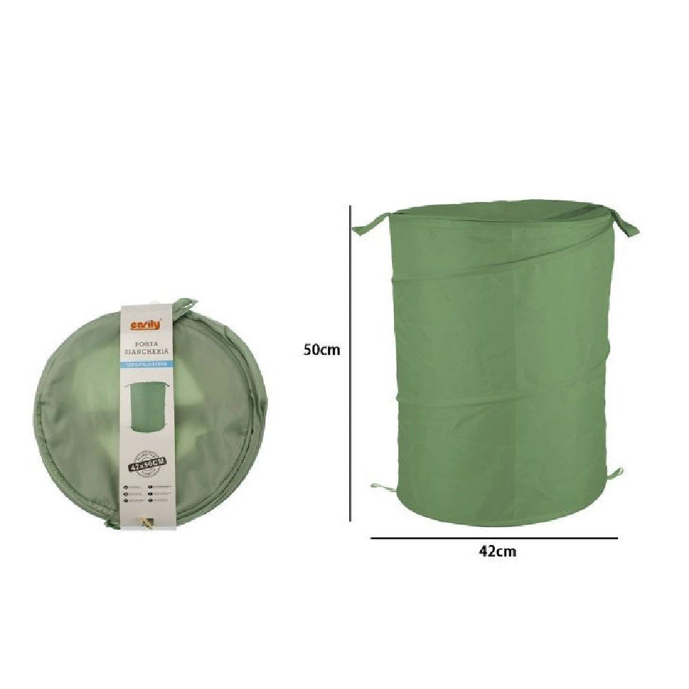 Trade Shop - Cesto Contenitore Porta Biancheria Bucato Giochi Pieghevole 42x50 Cm Verde 79852 -