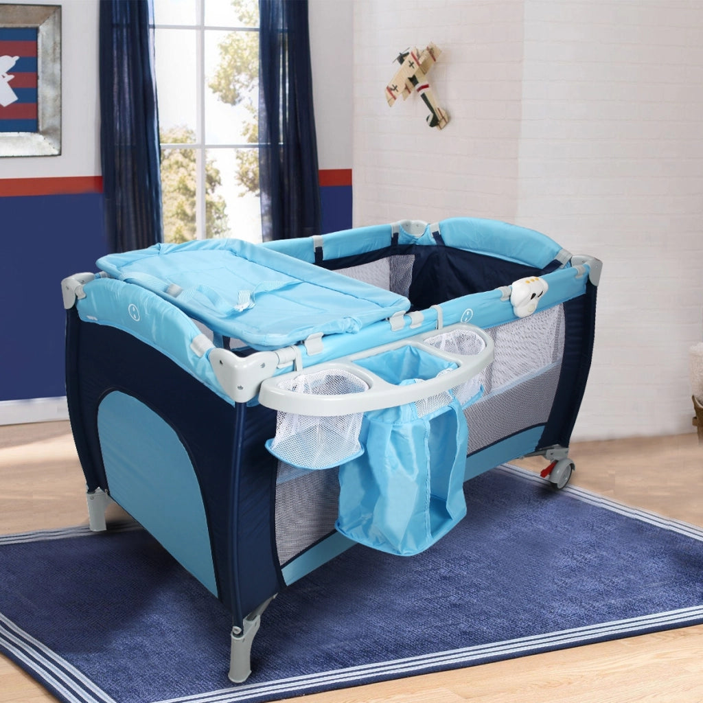 Culla per bimbo pieghevole con zanzariera 120x60x76cm lettino bimbo a due livelli regolabile Blu-Culle